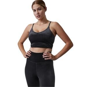 Athleta Elation V-Neck Longline Bra in Black Velvet XS